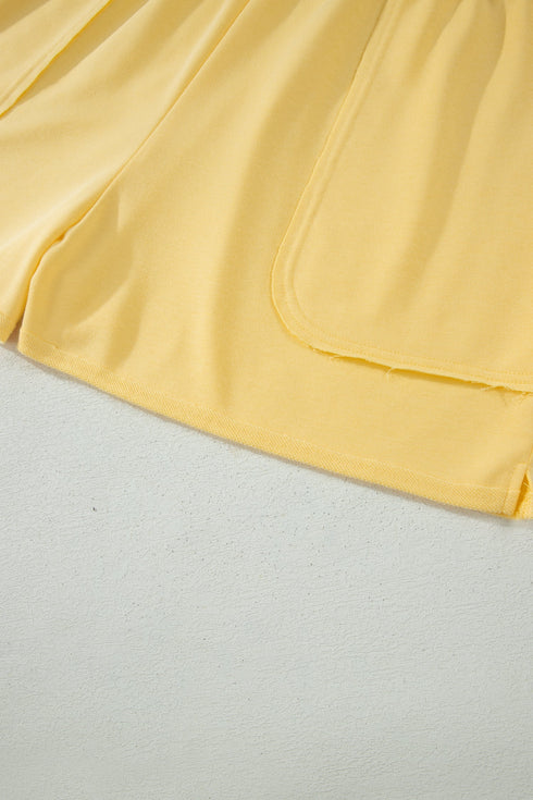 Solid Polo Collar Tee Elastic Waist Shorts Loungewear Set