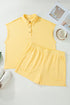 Solid Polo Collar Tee Elastic Waist Shorts Loungewear Set