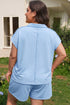Solid Polo Collar Tee Elastic Waist Shorts Loungewear Set