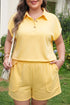 Solid Polo Collar Tee Elastic Waist Shorts Loungewear Set