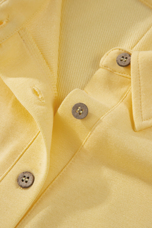 Solid Polo Collar Tee Elastic Waist Shorts Loungewear Set