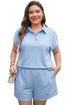 Solid Polo Collar Tee Elastic Waist Shorts Loungewear Set