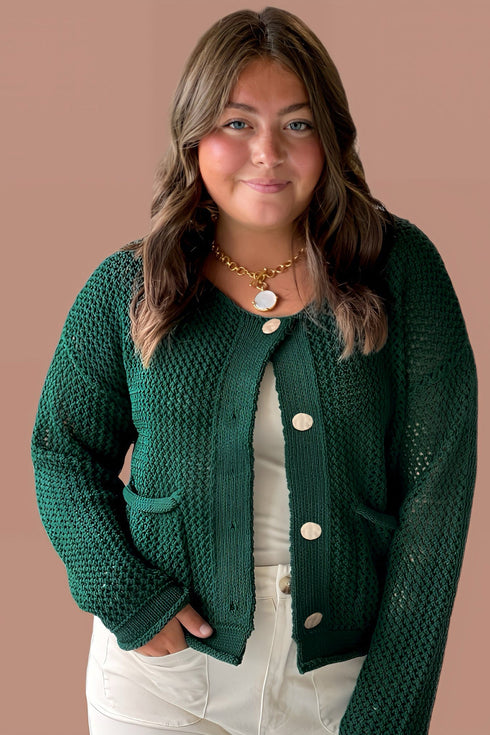 Solid Print Decorative Button Short Sweater Cardigan