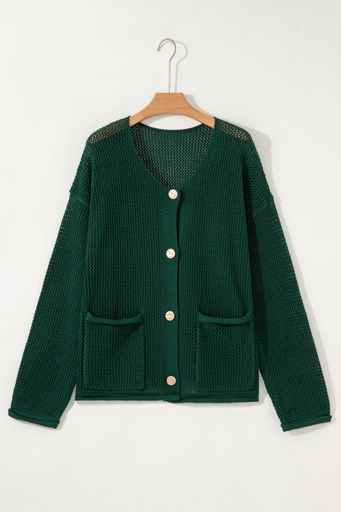 Solid Print Decorative Button Short Sweater Cardigan