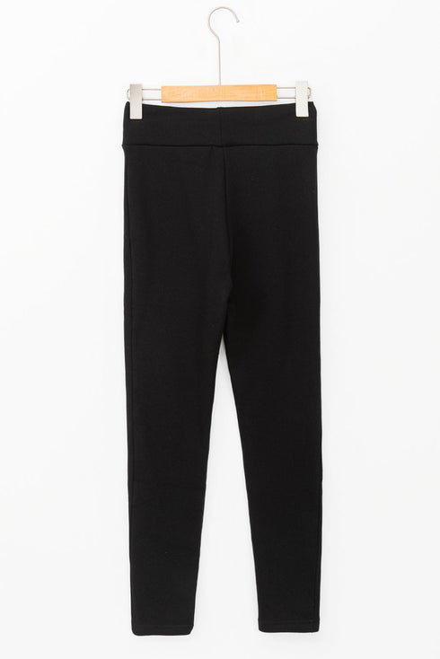 Solid Print Drawstring Waist Fleece Lined Thermal Leggings