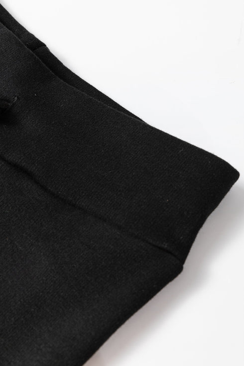 Solid Print Drawstring Waist Fleece Lined Thermal Leggings