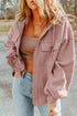 Solid Print Flap Pocket Drawstring Hooded Zip Up Jacket