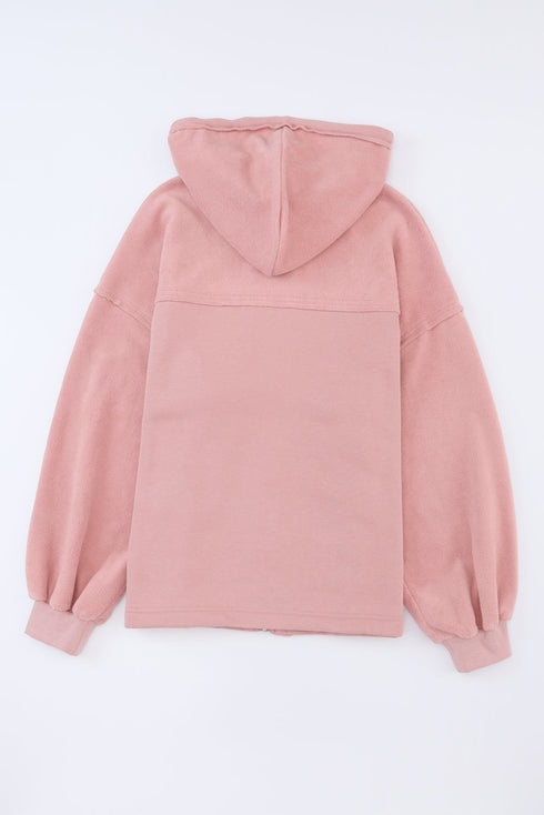 Solid Print Flap Pocket Drawstring Hooded Zip Up Jacket