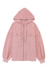 Solid Print Flap Pocket Drawstring Hooded Zip Up Jacket