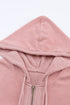 Solid Print Flap Pocket Drawstring Hooded Zip Up Jacket