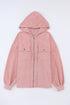 Solid Print Flap Pocket Drawstring Hooded Zip Up Jacket