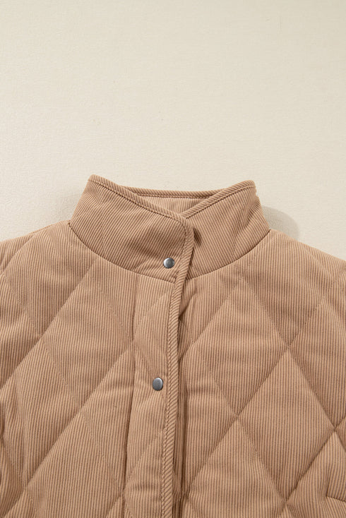 Solid Quilted Corduroy Snap Button Vest Outerwear