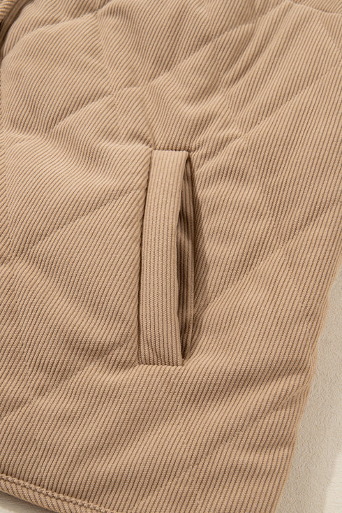 Solid Quilted Corduroy Snap Button Vest Outerwear