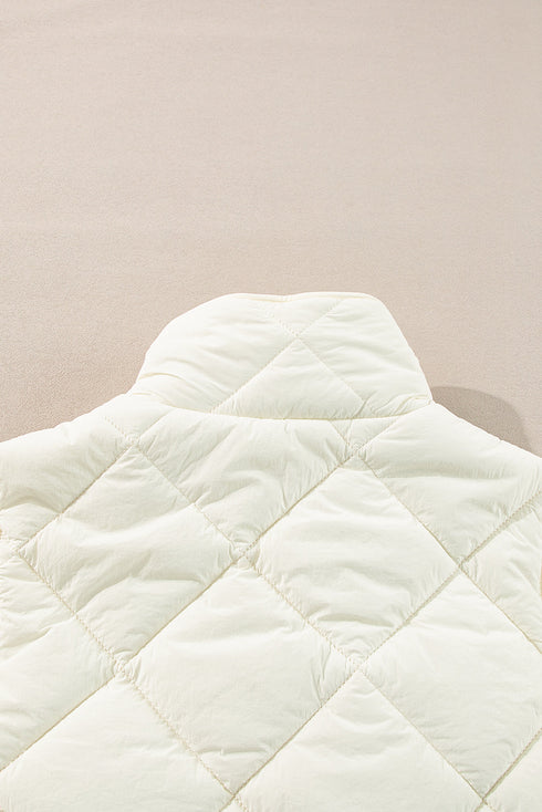 Solid Quilted High Neck Button Up Pocket Vest