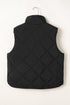 Solid Quilted High Neck Button Up Pocket Vest