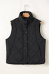 Solid Quilted High Neck Button Up Pocket Vest
