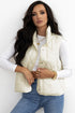 Solid Quilted High Neck Button Up Pocket Vest