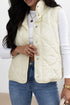 Solid Quilted High Neck Button Up Pocket Vest
