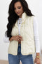 Solid Quilted High Neck Button Up Pocket Vest