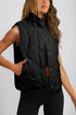 Solid Quilted High Neck Button Up Pocket Vest