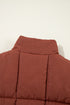 Solid Quilted Stand Collar Zipped Mid Length Puffer Coat