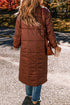 Solid Quilted Stand Collar Zipped Mid Length Puffer Coat