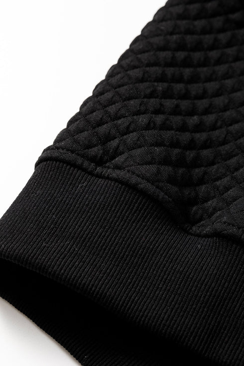 Solid Quilted Textured Zip Front Pocket Hooded Jacket