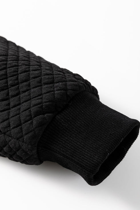 Solid Quilted Textured Zip Front Pocket Hooded Jacket