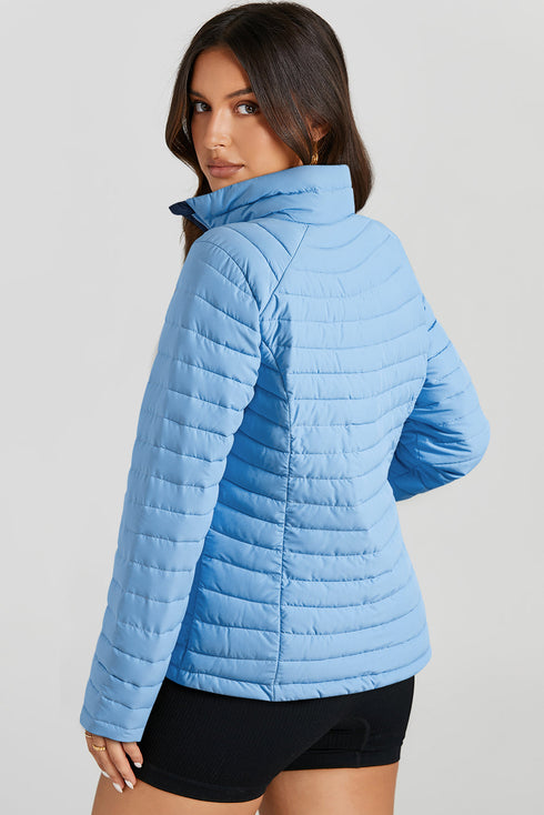 Solid Quilted Zip Up Insulated Puffer Jacket