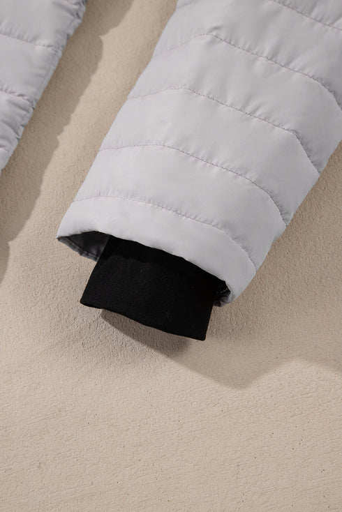 Solid Quilted Zip Up Insulated Puffer Jacket