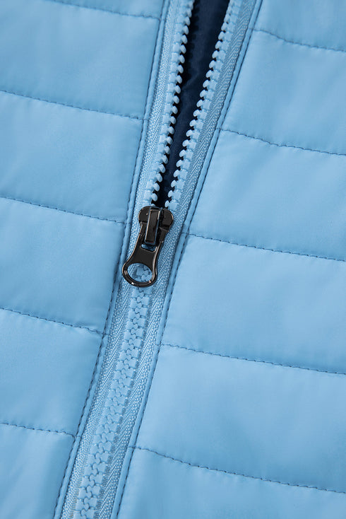 Solid Quilted Zip Up Insulated Puffer Jacket