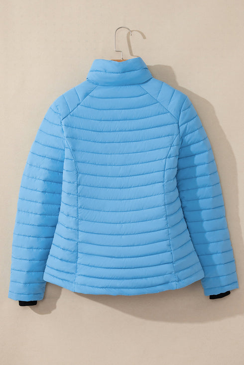 Solid Quilted Zip Up Insulated Puffer Jacket