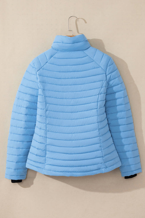 Solid Quilted Zip Up Insulated Puffer Jacket