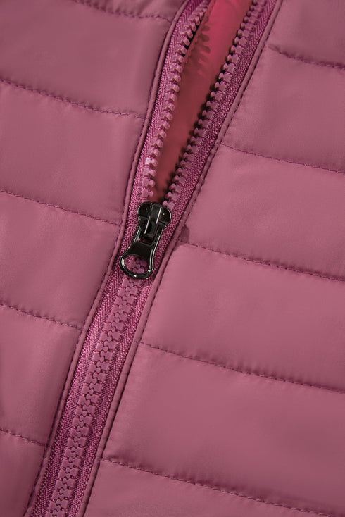 Solid Quilted Zip Up Insulated Puffer Jacket