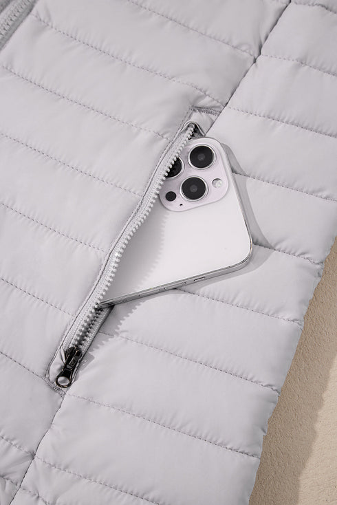 Solid Quilted Zip Up Insulated Puffer Jacket