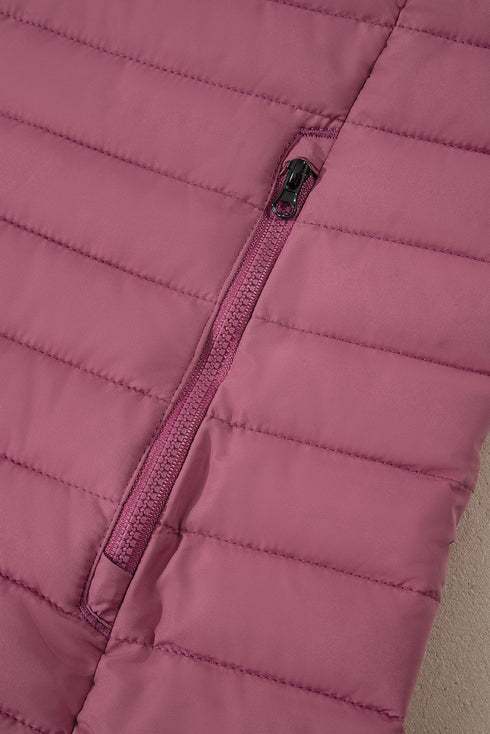 Solid Quilted Zip Up Insulated Puffer Jacket