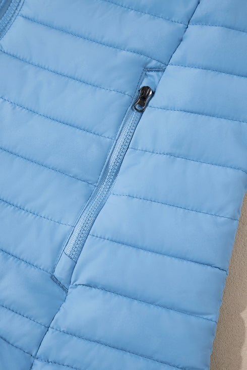 Solid Quilted Zip Up Insulated Puffer Jacket