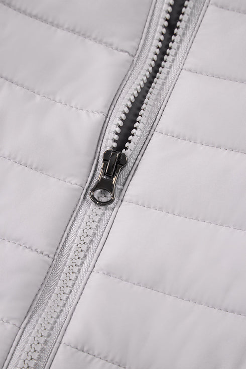 Solid Quilted Zip Up Insulated Puffer Jacket