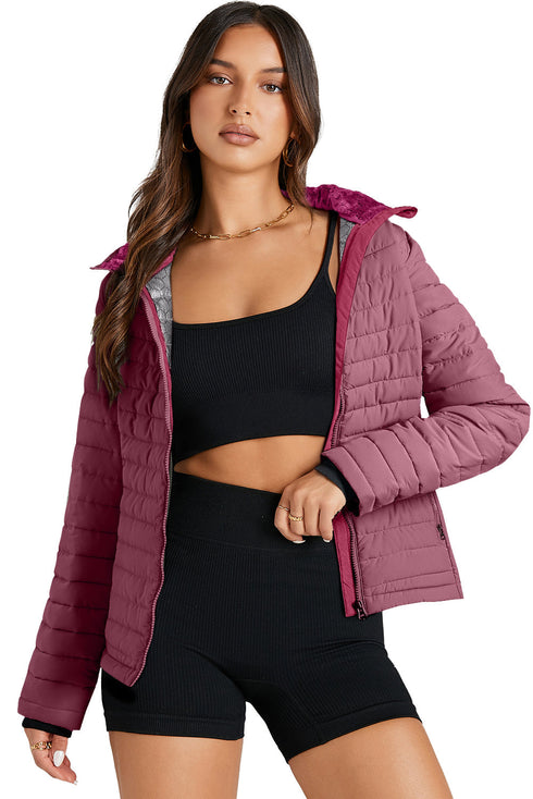 Solid Quilted Zip Up Insulated Puffer Jacket