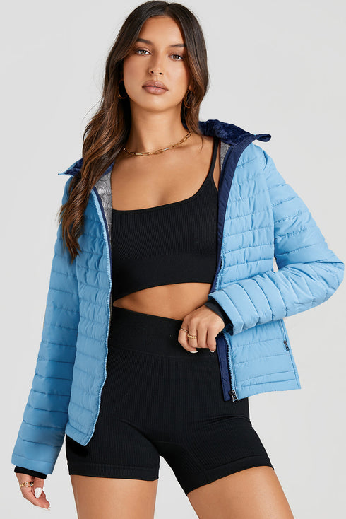 Solid Quilted Zip Up Insulated Puffer Jacket