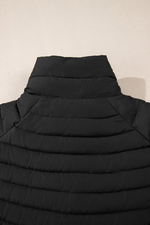 Solid Quilted Zip Up Insulated Puffer Jacket