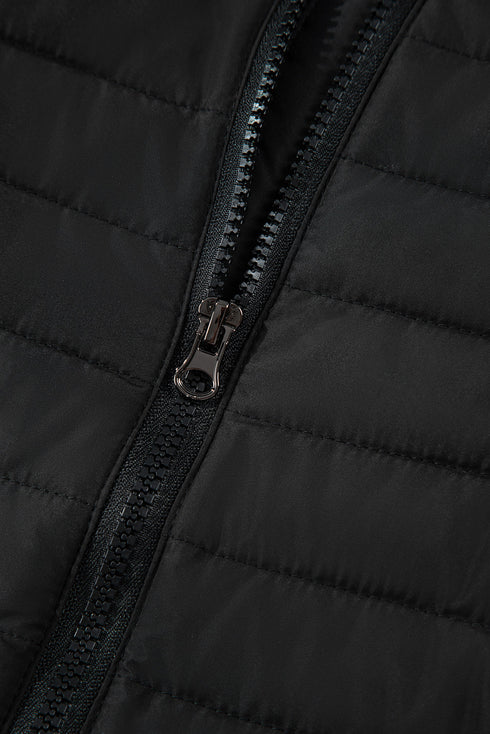 Solid Quilted Zip Up Insulated Puffer Jacket