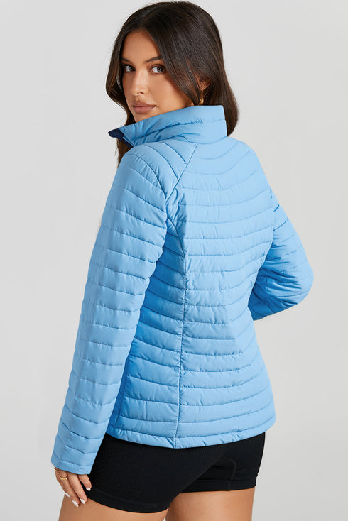 Solid Quilted Zip Up Insulated Puffer Jacket