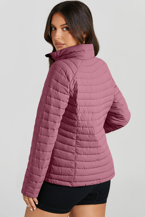 Solid Quilted Zip Up Insulated Puffer Jacket