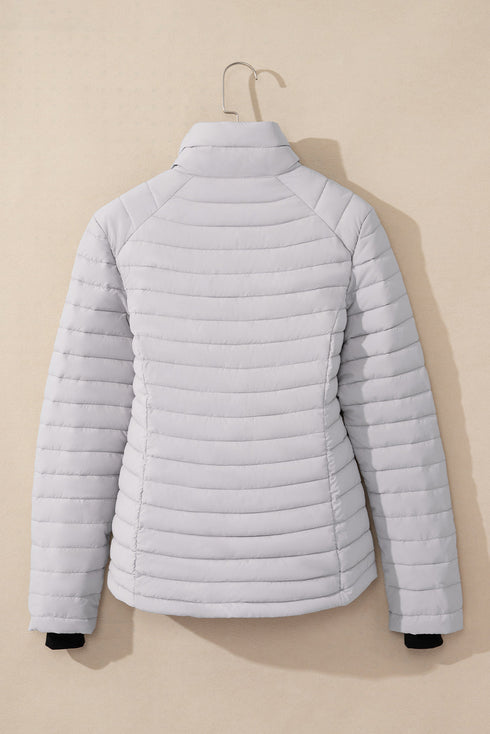 Solid Quilted Zip Up Insulated Puffer Jacket