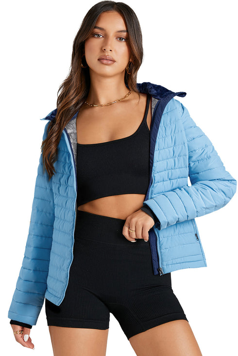 Solid Quilted Zip Up Insulated Puffer Jacket