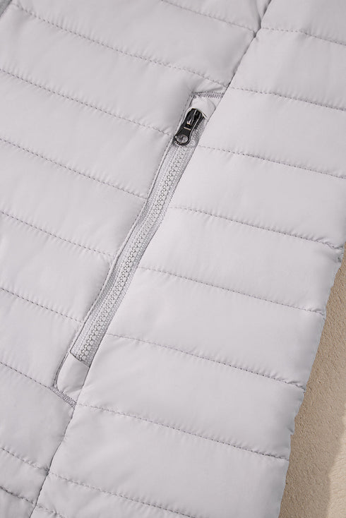 Solid Quilted Zip Up Insulated Puffer Jacket