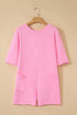 Solid Raw Edge Half Sleeve Pocketed Loose Romper