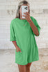 Solid Raw Edge Half Sleeve Pocketed Loose Romper
