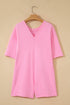 Solid Raw Edge Half Sleeve Pocketed Loose Romper